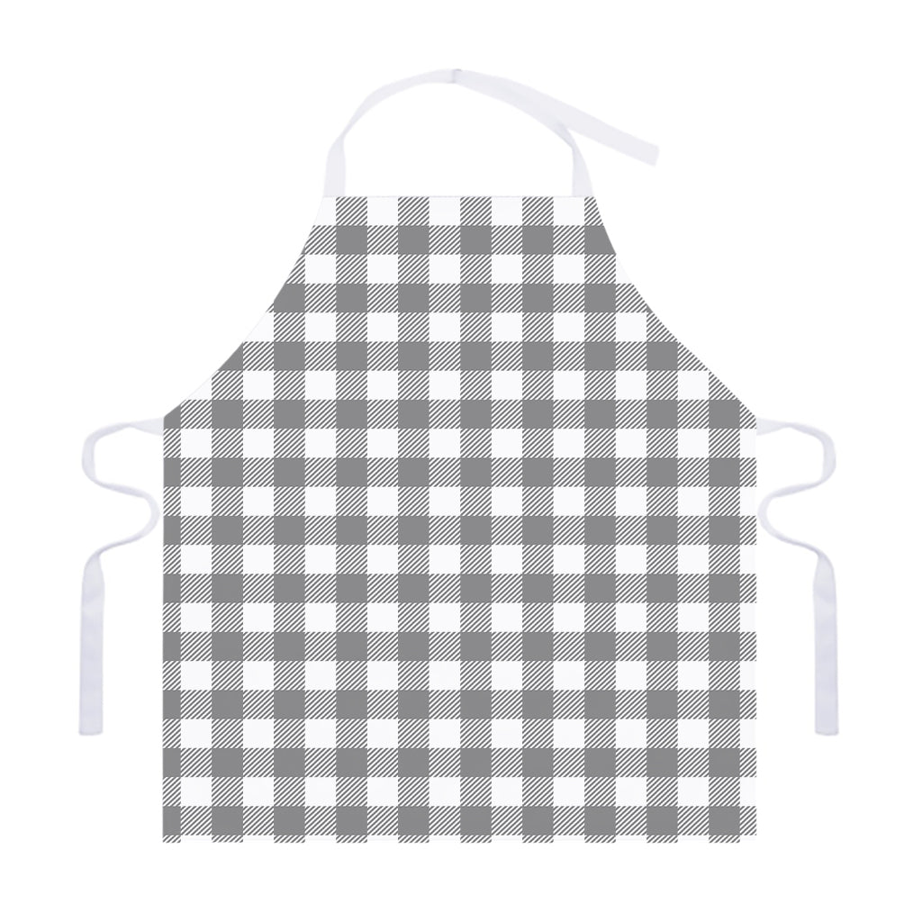 Grey And White Gingham Pattern Print Adjustable Apron