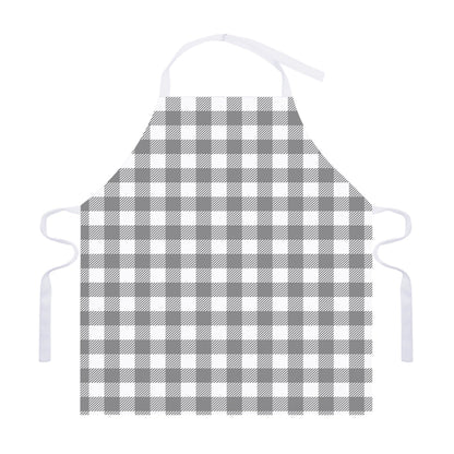 Grey And White Gingham Pattern Print Adjustable Apron