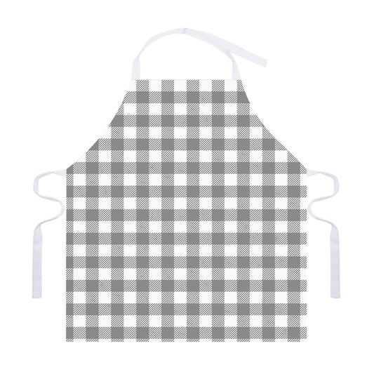 Grey And White Gingham Pattern Print Adjustable Apron
