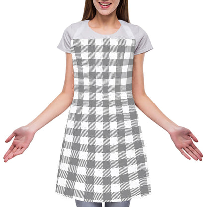 Grey And White Gingham Pattern Print Adjustable Apron