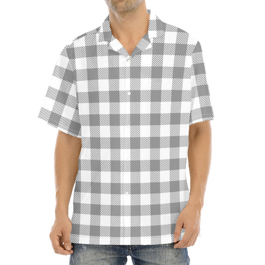 Grey And White Gingham Pattern Print Aloha Shirt