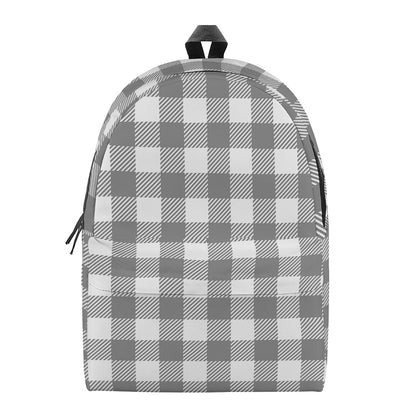 Grey And White Gingham Pattern Print Backpack