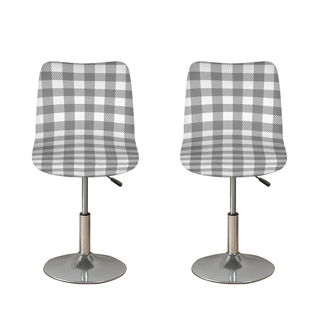 Grey And White Gingham Pattern Print Bar Stool Covers
