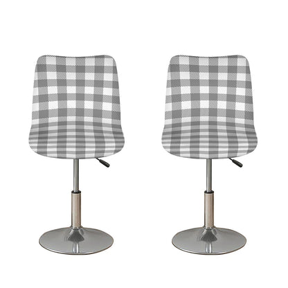 Grey And White Gingham Pattern Print Bar Stool Covers