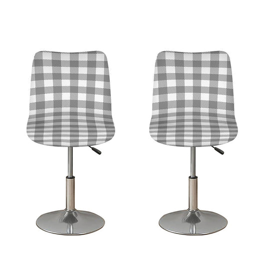 Grey And White Gingham Pattern Print Bar Stool Covers