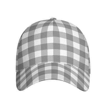 Grey And White Gingham Pattern Print Baseball Cap
