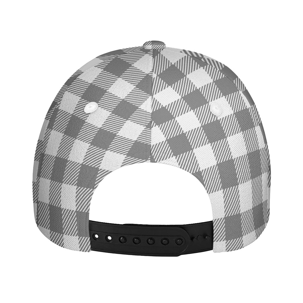 Grey And White Gingham Pattern Print Baseball Cap
