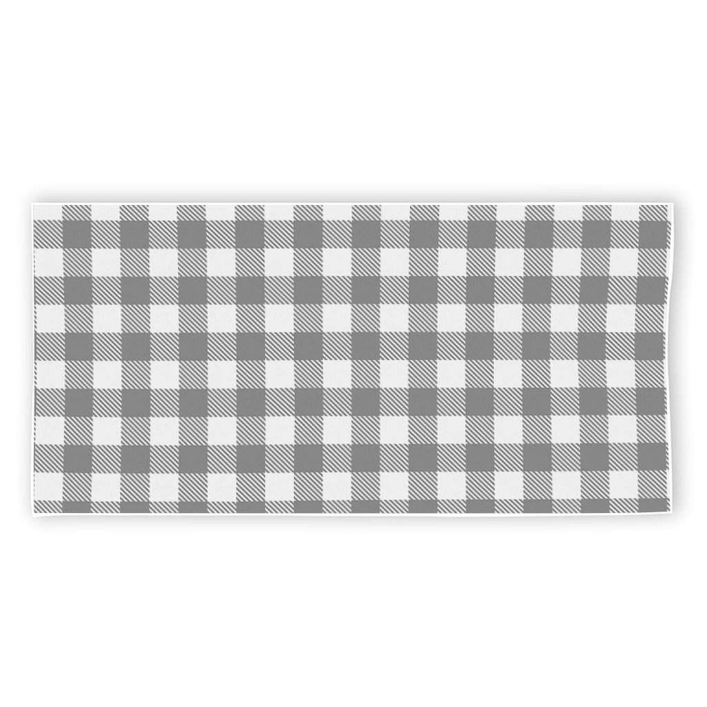 Grey And White Gingham Pattern Print Beach Towel