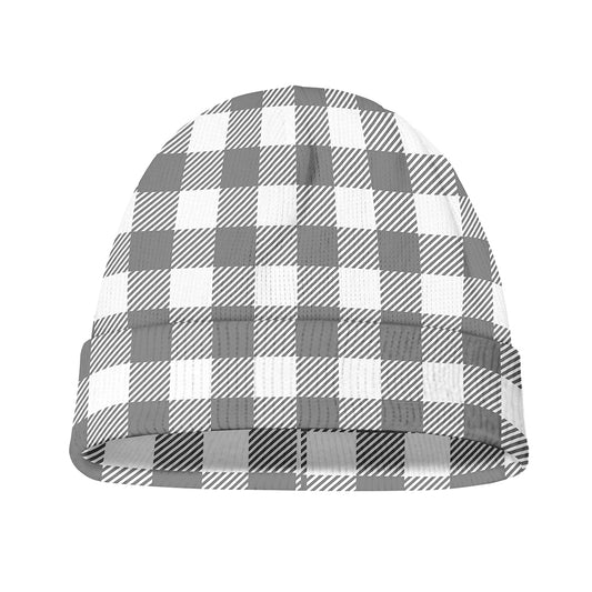 Grey And White Gingham Pattern Print Beanie