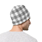 Grey And White Gingham Pattern Print Beanie