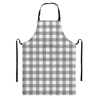Grey And White Gingham Pattern Print Bib Apron With Pocket