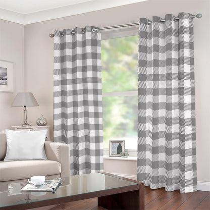 Grey And White Gingham Pattern Print Blackout Grommet Curtains