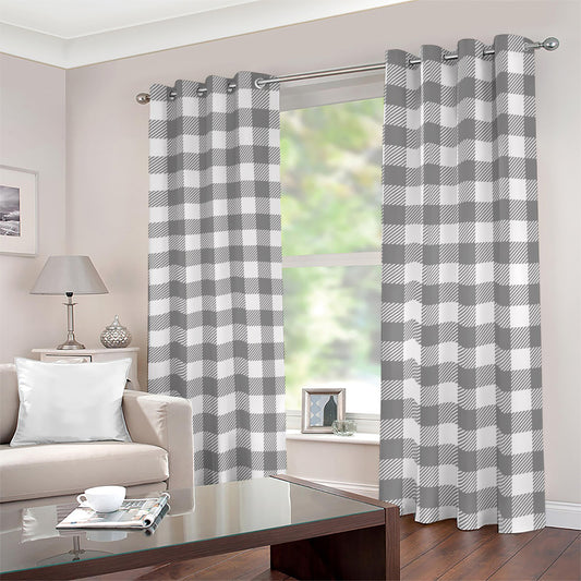 Grey And White Gingham Pattern Print Blackout Grommet Curtains