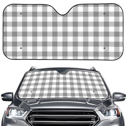 Grey And White Gingham Pattern Print Car Windshield Sun Shade