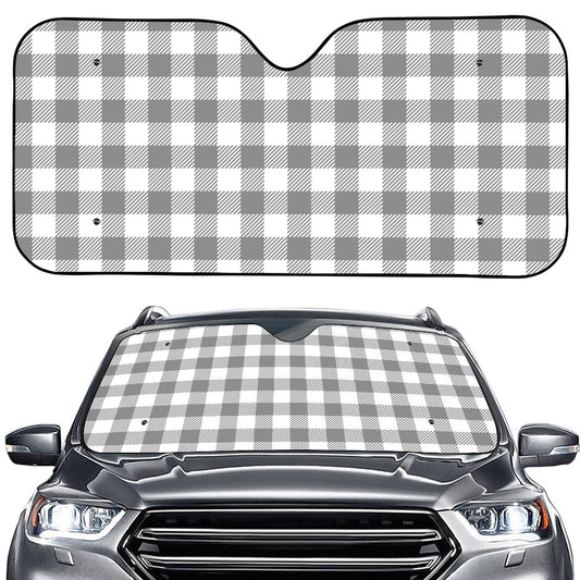 Grey And White Gingham Pattern Print Car Windshield Sun Shade