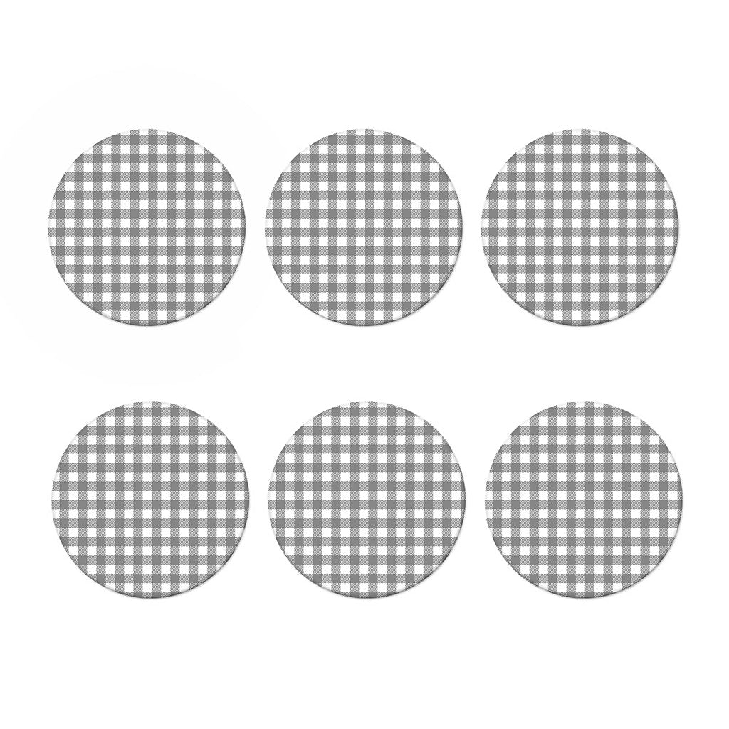 Grey And White Gingham Pattern Print Coaster Set