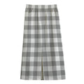 Grey And White Gingham Pattern Print Cotton Front Slit Maxi Skirt