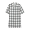 Grey And White Gingham Pattern Print Cotton Hawaiian Shirt