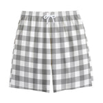 Grey And White Gingham Pattern Print Cotton Shorts