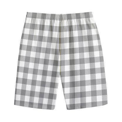 Grey And White Gingham Pattern Print Cotton Shorts