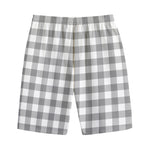 Grey And White Gingham Pattern Print Cotton Shorts