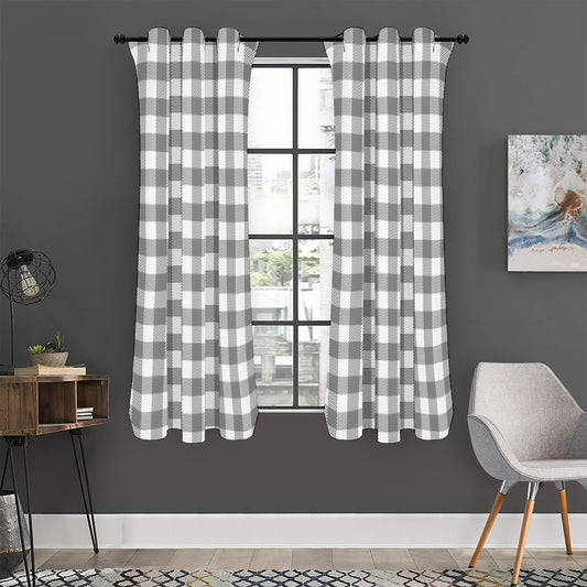 Grey And White Gingham Pattern Print Curtain