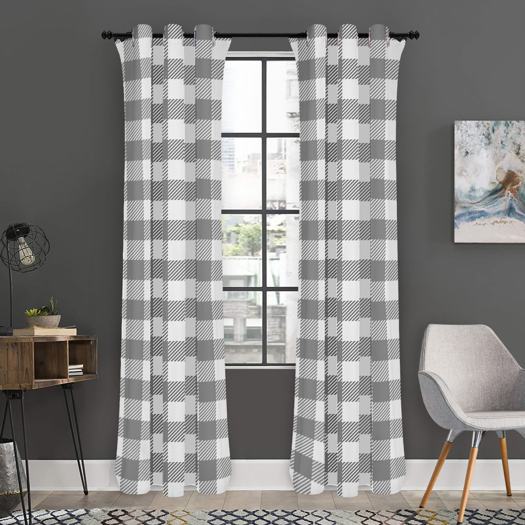 Grey And White Gingham Pattern Print Curtain