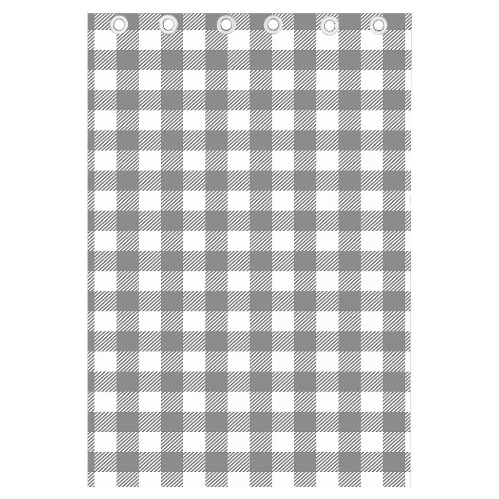 Grey And White Gingham Pattern Print Curtain