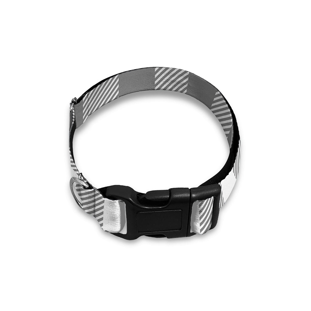 Grey And White Gingham Pattern Print Dog Collar