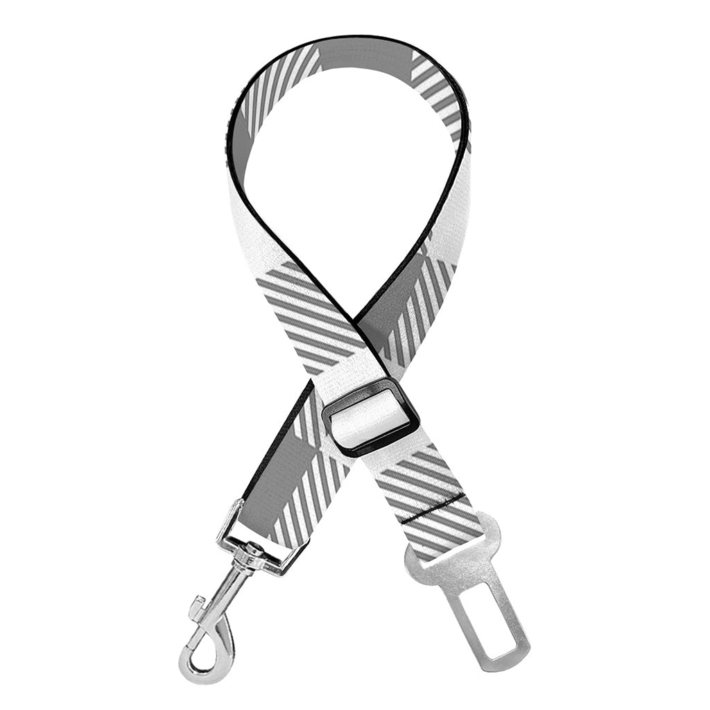 Grey And White Gingham Pattern Print Dog Seat Belt