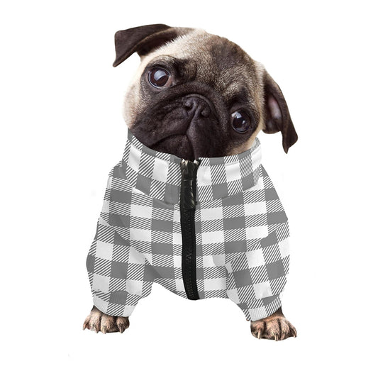 Grey And White Gingham Pattern Print Dog Zip Up Jacket