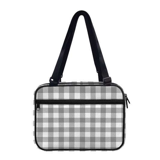 Grey And White Gingham Pattern Print Double Strap Bible Bag