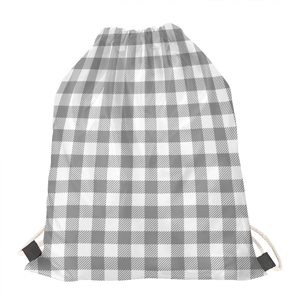 Grey And White Gingham Pattern Print Drawstring Bag