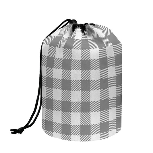 Grey And White Gingham Pattern Print Drawstring Makeup Bag