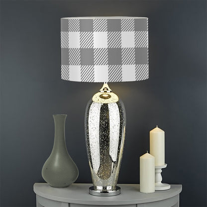 Grey And White Gingham Pattern Print Drum Lamp Shade