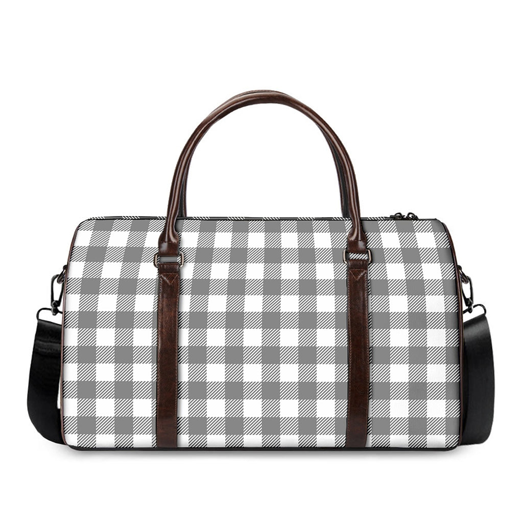 Grey And White Gingham Pattern Print Duffle Bag