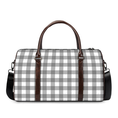Grey And White Gingham Pattern Print Duffle Bag