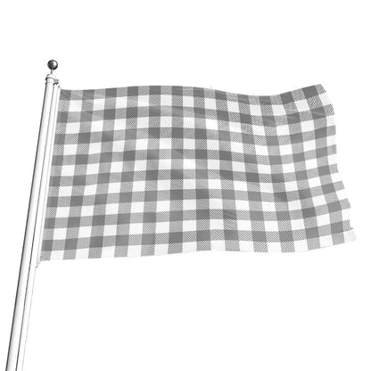 Grey And White Gingham Pattern Print Flag