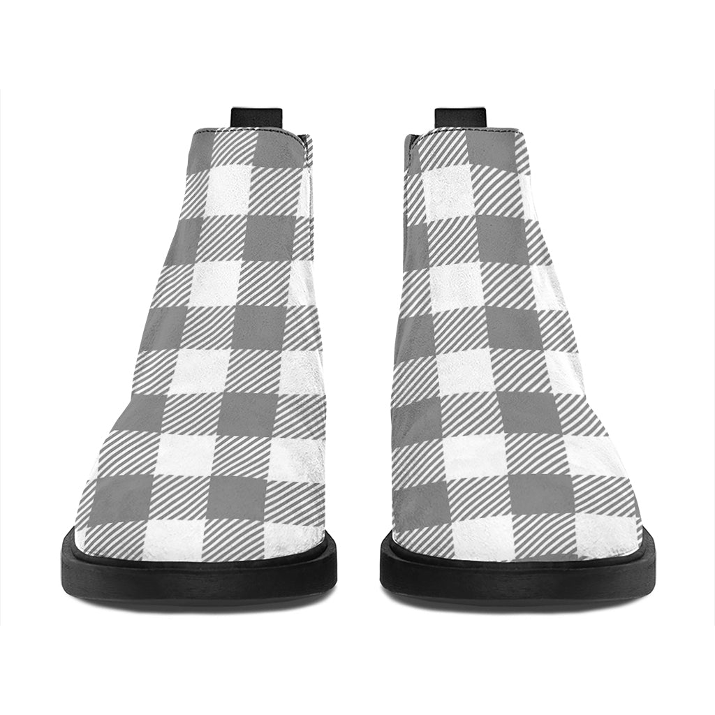 Grey And White Gingham Pattern Print Flat Ankle Boots