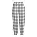 Grey And White Gingham Pattern Print Fleece Lined Knit Pants