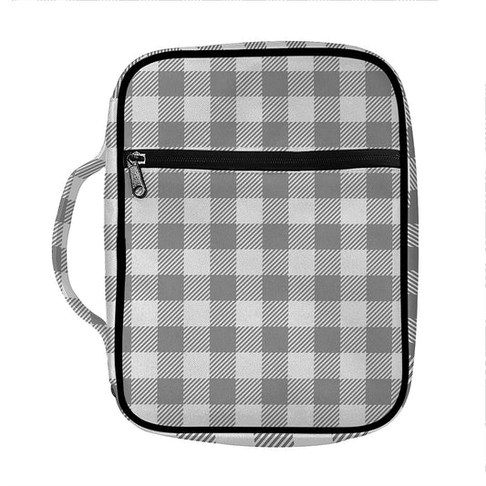 Grey And White Gingham Pattern Print Front Pocket Bible Bag