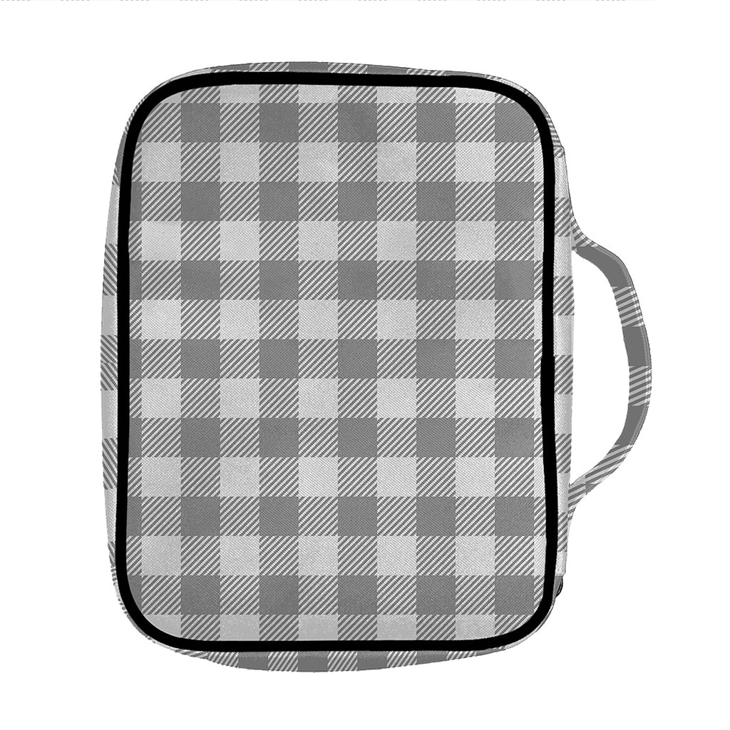 Grey And White Gingham Pattern Print Front Pocket Bible Bag