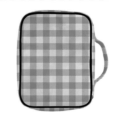 Grey And White Gingham Pattern Print Front Pocket Bible Bag