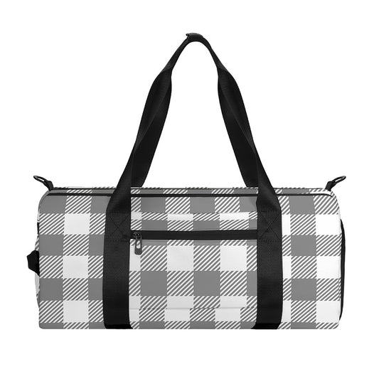 Grey And White Gingham Pattern Print Gym Bag