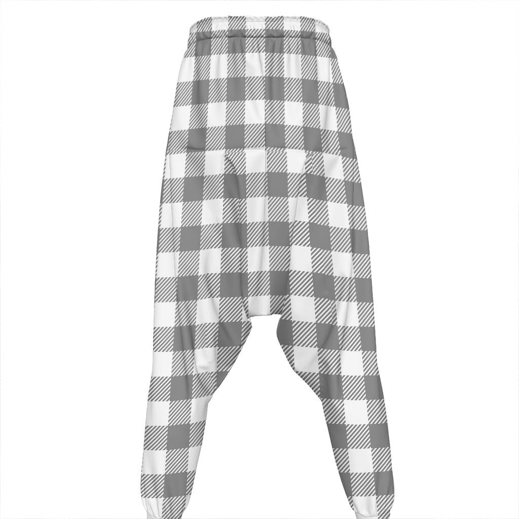 Grey And White Gingham Pattern Print Hammer Pants