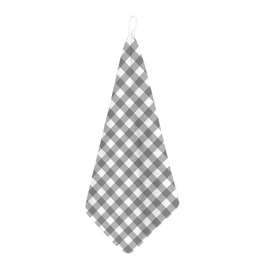 Grey And White Gingham Pattern Print Hand Towel