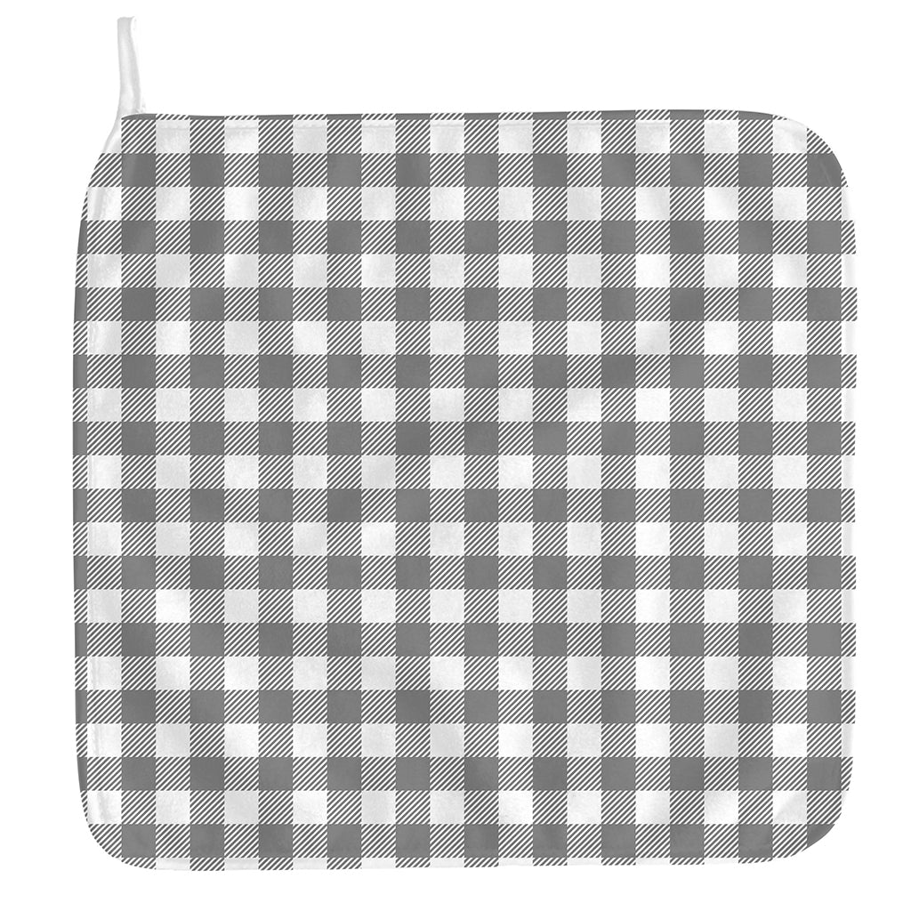 Grey And White Gingham Pattern Print Hand Towel
