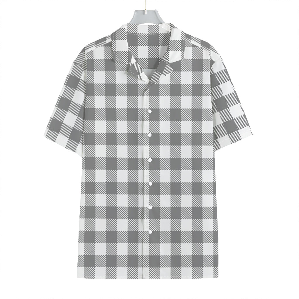 Grey And White Gingham Pattern Print Hawaiian Shirt