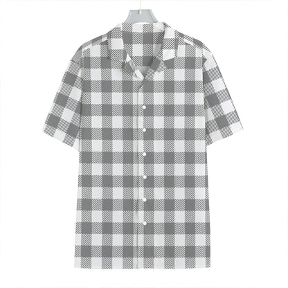 Grey And White Gingham Pattern Print Hawaiian Shirt