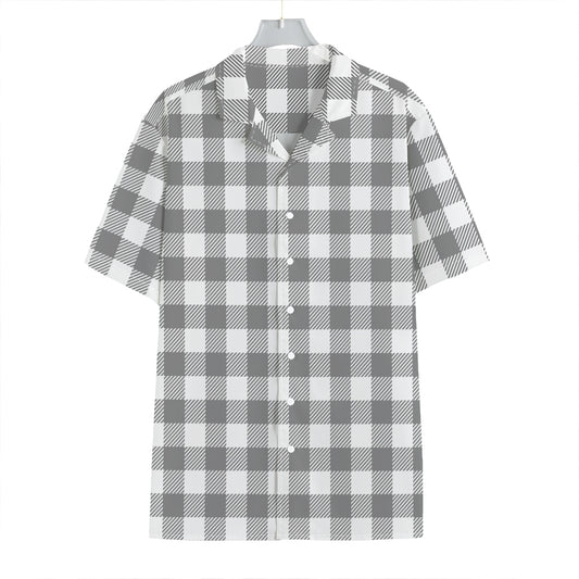 Grey And White Gingham Pattern Print Hawaiian Shirt